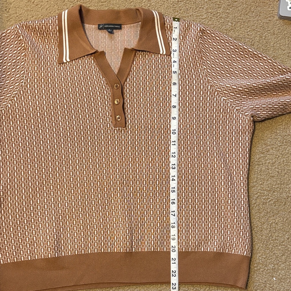 NWOT Adrianna Papell Brown & Camel Geometric Collared Top Size XL - Picture 7 of 8